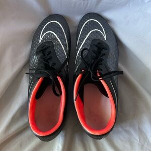 Men’s size 13 Nike Hypervenom Black Cleats with White and Red Accents